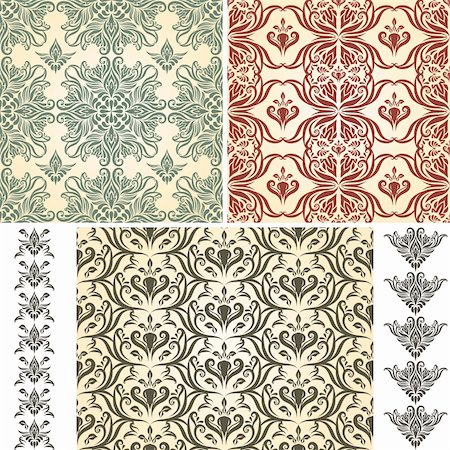 simsearch:400-05886853,k - set of vector seamless floral patterns and brushes, retro seamless  brushes included, patterns in swatch menu, eps 8 fully editable Stock Photo - Budget Royalty-Free & Subscription, Code: 400-06409463