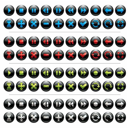 simsearch:400-07062516,k - Set of round media and web buttons includes 4 color versions. Fotografie stock - Microstock e Abbonamento, Codice: 400-06409514