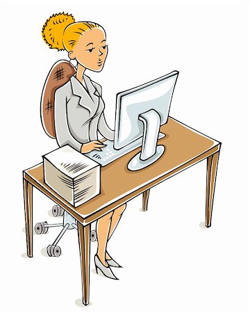 Young business woman working in front of computer, comic illustration. Stock Photo - Budget Royalty-Free & Subscription, Code: 400-06409573