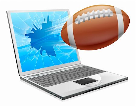 football flying - Illustration of a football ball flying out of a broken laptop computer screen Stock Photo - Budget Royalty-Free & Subscription, Code: 400-06409627