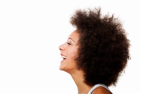 simsearch:400-06065810,k - Portrait of a african american woman laughing, isolated on white background Foto de stock - Super Valor sin royalties y Suscripción, Código: 400-06409955