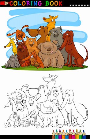 simsearch:400-06408830,k - Coloring Book or Page Cartoon Illustration of Cute Dogs Group for Children Stock Photo - Budget Royalty-Free & Subscription, Code: 400-06414254