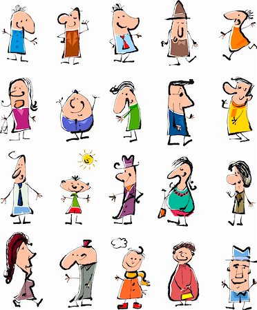 Cartoon Background Illustration of Happy Doodle People Sketch Set Stock Photo - Budget Royalty-Free & Subscription, Code: 400-06414269