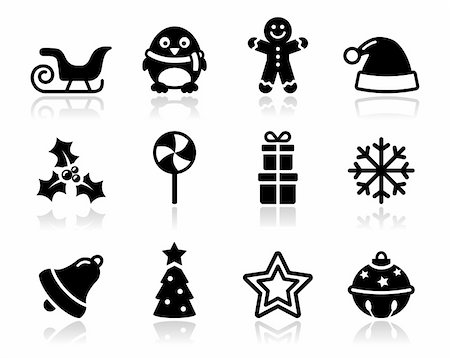Xmas vector clean black icons set Stock Photo - Budget Royalty-Free & Subscription, Code: 400-06414468