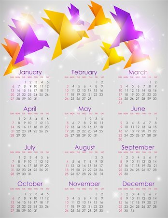 simsearch:400-06101480,k - Vector calendar for 2013 with origami birds Stock Photo - Budget Royalty-Free & Subscription, Code: 400-06414820