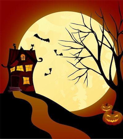 simsearch:400-09068519,k - Halloween scene with witch house. Foto de stock - Royalty-Free Super Valor e Assinatura, Número: 400-06414952