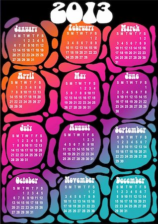 2011 US calendar. Weeks start on Sunday. Psychedelic style, seventies Stock Photo - Budget Royalty-Free & Subscription, Code: 400-06415447