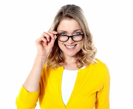 female model eyewear - Happy teenage girl with eyeglasses isolated on white background Foto de stock - Super Valor sin royalties y Suscripción, Código: 400-06415823