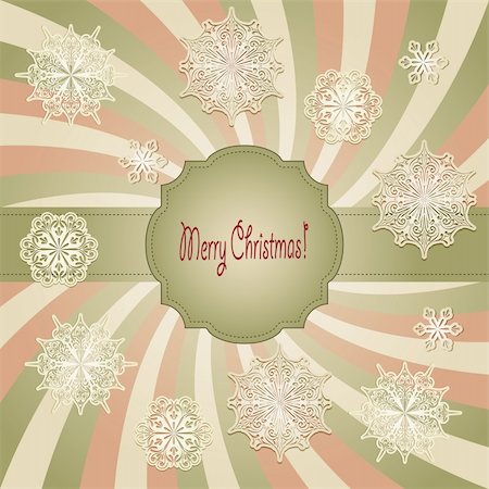 scrapbook cards christmas - vector christmas  greeting card with  snowflakes, retro style, fully editable eps 10 file with transparency effects, standart AI font Stock Photo - Budget Royalty-Free & Subscription, Code: 400-06416011