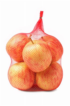 fruit in plastic bag - Apples in Plastic Mesh Sack on White Background Stock Photo - Budget Royalty-Free & Subscription, Code: 400-06416033