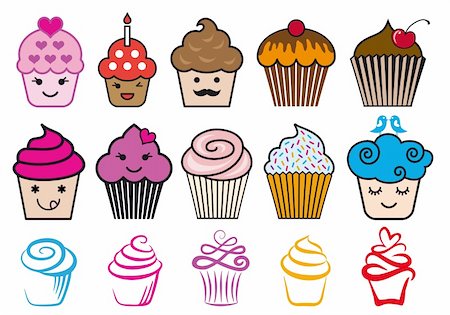 simsearch:400-04409557,k - Süße Cupcake Designs mit Kerze und Herzen, Vektor festgelegt Stockbilder - Microstock & Abonnement, Bildnummer: 400-06416060
