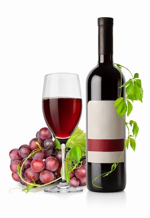 elegant wine labels images - Bottle of red wine and grape isolated on a white background. Stock Photo - Budget Royalty-Free & Subscription, Code: 400-06416072