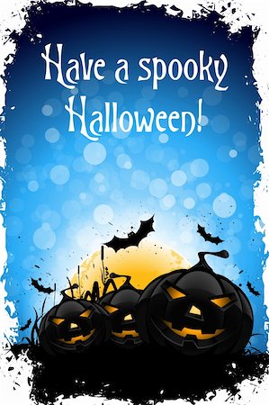 simsearch:400-07774937,k - Grungy Halloween Background with Pumpkin, Bats, Grass and Full Moon Stock Photo - Budget Royalty-Free & Subscription, Code: 400-06416134