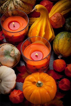 simsearch:400-05674539,k - Happy Halloween - pumpkins and candles still life Stock Photo - Budget Royalty-Free & Subscription, Code: 400-06416354