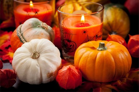 simsearch:400-05674539,k - Happy Halloween - pumpkins and candles still life Stock Photo - Budget Royalty-Free & Subscription, Code: 400-06416353