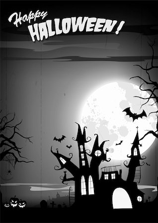 Halloween poster: haunted castle, pumpkin and bats background with space Stock Photo - Budget Royalty-Free & Subscription, Code: 400-06416458