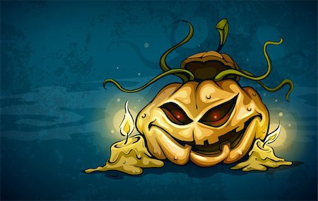 sinister smile - terrible smiling face of jack-o-lantern with candles in night. Vector illustration EPS10. Transparent objects used for shadows and lights drawing. Stock Photo - Budget Royalty-Free & Subscription, Code: 400-06416494
