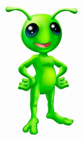 funny aliens - Cartoon green  happy friendly alien standing with his hands on his hips Stock Photo - Budget Royalty-Free & Subscription, Code: 400-06416980