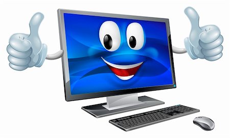 A cute happy cartoon computer mascot character smiling and doing a thumbs up Stock Photo - Budget Royalty-Free & Subscription, Code: 400-06416982