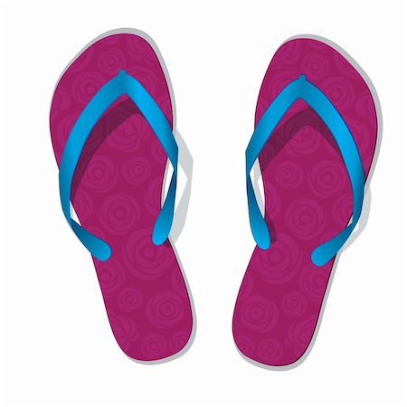 pink flip flops beach - Pair of flip flops. Vector slippers with flower. Pink beach shoes icon with roses isolated on white. Stock Photo - Budget Royalty-Free & Subscription, Code: 400-06417092