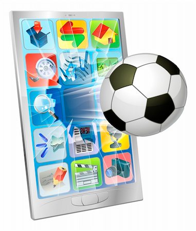 smashed phone - Illustration of an soccer football ball flying out of mobile phone screen Stock Photo - Budget Royalty-Free & Subscription, Code: 400-06417870