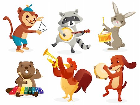 Animals playing instruments, vector illustration Stock Photo - Budget Royalty-Free & Subscription, Code: 400-06418385