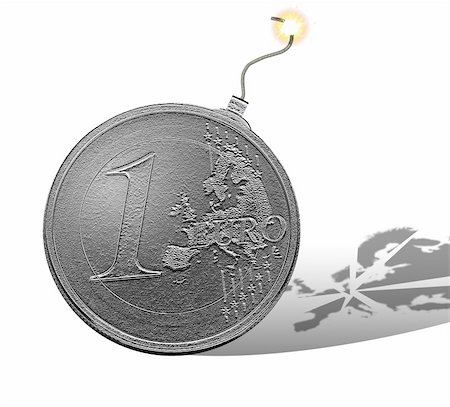 explosion (détonation) - A euro coin represented as a bomb with a fuse already lit, which threatens to split europe up. Foto de stock - Super Valor sin royalties y Suscripción, Código: 400-06418986