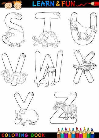 Cartoon Alphabet Coloring Book or Page Set with Funny Animals for Children Education and Fun Stock Photo - Budget Royalty-Free & Subscription, Code: 400-06419039