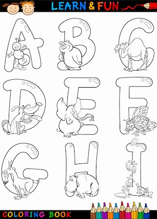 simsearch:400-08674283,k - Cartoon Alphabet Coloring Book or Page Set with Funny Animals for Children Education and Fun Stock Photo - Budget Royalty-Free & Subscription, Code: 400-06419033