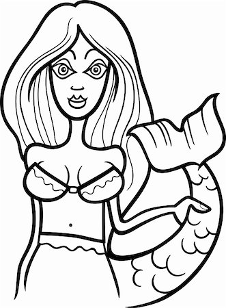 Illustration of Beautiful Mermaid Woman Cartoon Character or Pisces Horoscope Zodiac Sign for coloring Stock Photo - Budget Royalty-Free & Subscription, Code: 400-06419073