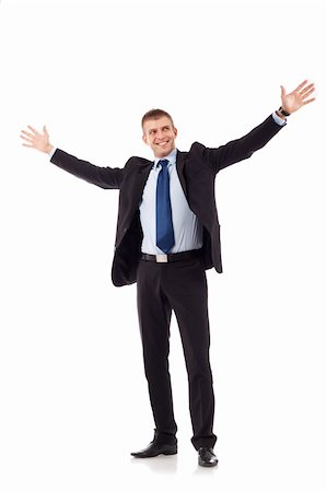 portrait of young, happy winner businessman with arms wide open over white Stock Photo - Budget Royalty-Free & Subscription, Code: 400-06419108