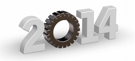 year number 2014 with gear wheel - 3d illustration Stock Photo - Budget Royalty-Free & Subscription, Code: 400-06419547