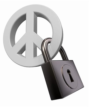 simsearch:400-06419591,k - symbole de paix et un cadenas sur white background - 3d illustration Photographie de stock - Aubaine LD & Abonnement, Code: 400-06419591