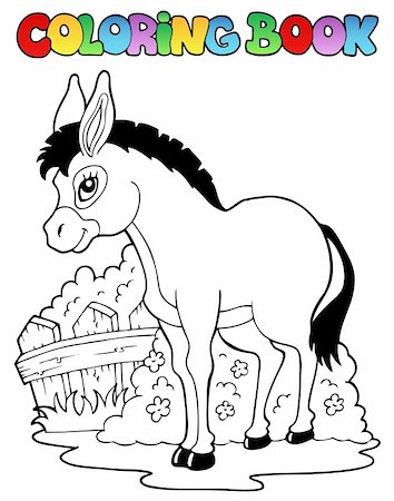 Coloring book donkey theme 1 - vector illustration. Stock Photo - Budget Royalty-Free & Subscription, Code: 400-06419919