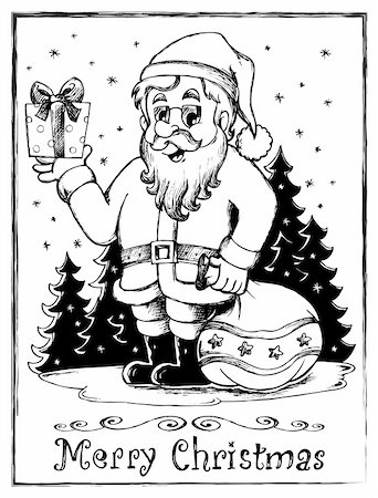 simsearch:400-08343929,k - Santa Claus theme drawing 3 - vector illustration. Foto de stock - Royalty-Free Super Valor e Assinatura, Número: 400-06419944