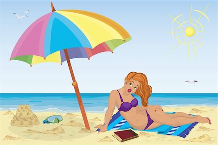 seagulls at beach - Vector illustration of a sexy girl on the beach under colorful umbrella Stock Photo - Budget Royalty-Free & Subscription, Code: 400-06410093