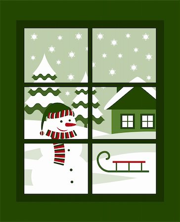 snow house window - vector winter landscape outside the window, Adobe Illustrator 8 format Stock Photo - Budget Royalty-Free & Subscription, Code: 400-06410524