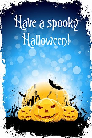 simsearch:400-07774937,k - Grungy Halloween Background with Pumpkins, Bats and Full Moon Stock Photo - Budget Royalty-Free & Subscription, Code: 400-06410609