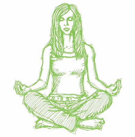 female hair style sketching - Vector Sketch, comics style woman meditation in lotus pose Stock Photo - Budget Royalty-Free & Subscription, Code: 400-06410682