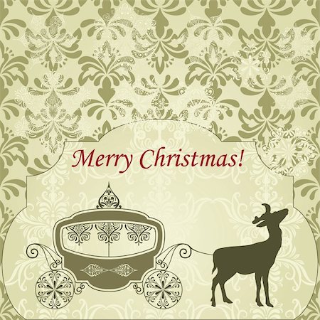 vector Christmas  Greeting Card with Deer and Vintage Carriage, seamless patterns included in swatch menu, fully editable eps 8 file Stock Photo - Budget Royalty-Free & Subscription, Code: 400-06410730