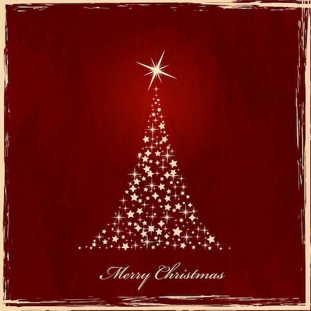 Christmas tree made of stars on dark red grunge background. Stock Photo - Budget Royalty-Free & Subscription, Code: 400-06410765