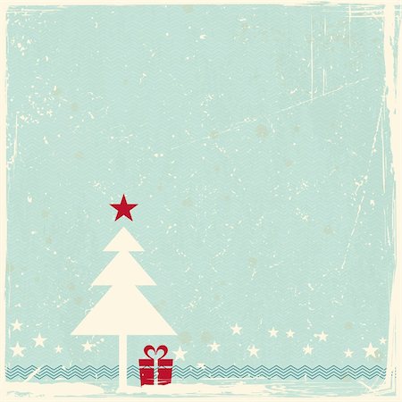 Illustration of a red Christmas tree with star topper on pale blue grunge background. Space for your copy. Stock Photo - Budget Royalty-Free & Subscription, Code: 400-06410767