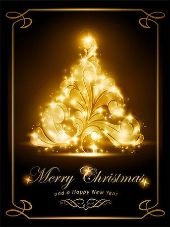 Warmly sparkling Christmas tree on dark brown background. Light effects give it a radiating glow. Perfect for the coming festive season. Stock Photo - Budget Royalty-Free & Subscription, Code: 400-06410761