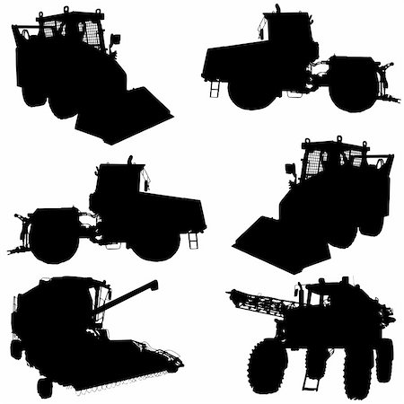 farmer harvester - Agricultural vehicles silhouettes set. Vector illustration. Stock Photo - Budget Royalty-Free & Subscription, Code: 400-06410763