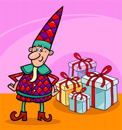 simsearch:400-05683592,k - cartoon illustration of elf or gnome with christmas presents Stock Photo - Budget Royalty-Free & Subscription, Code: 400-06410804