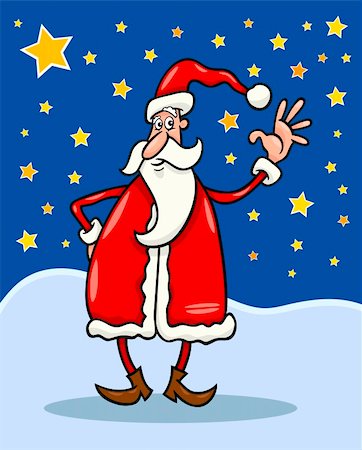 simsearch:400-07062650,k - Cartoon Illustration of Christmas Santa Claus against Evening Sky full of Stars Fotografie stock - Microstock e Abbonamento, Codice: 400-06410842