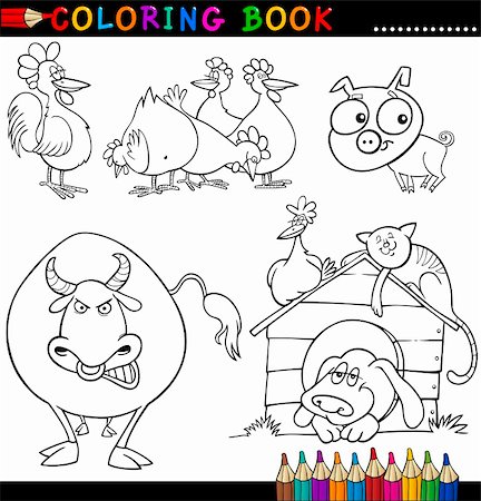 simsearch:400-07306437,k - Coloring Book ou une Illustration de la Page Cartoon Funny Farm et animaux d'élevage pour les enfants Photographie de stock - Aubaine LD & Abonnement, Code: 400-06410866