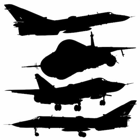 simsearch:400-04270337,k - Vector illustration military combat airplane silhouettes set Foto de stock - Super Valor sin royalties y Suscripción, Código: 400-06410894