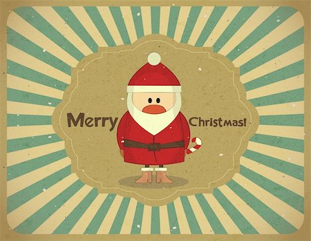 Santa Claus on grunge background, Merry Christmas postcard in Retro style - vector illustration Fotografie stock - Microstock e Abbonamento, Codice: 400-06410972