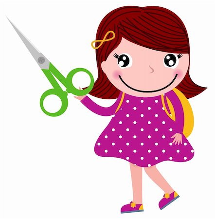 Cute happy child with shears. Vector cartoon illustration Stock Photo - Budget Royalty-Free & Subscription, Code: 400-06411090